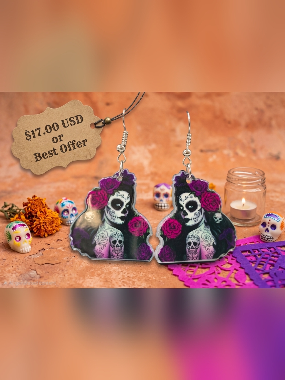 Halloween Day Of Dead Charms Creative Acrylic Mexican Skull Woman Girl Earring
